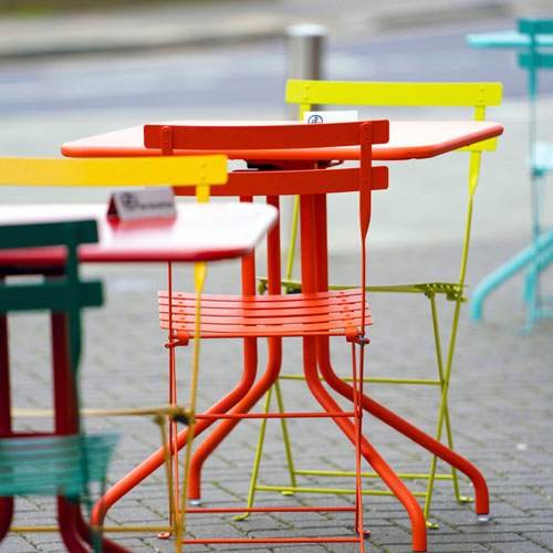colourful seats and chairs outdooors