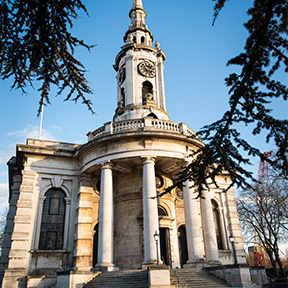 Beautiful old church in the sunlight